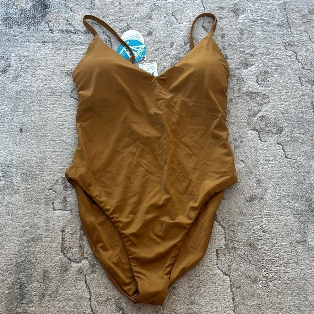 Scoop Back One-Piece Swimsuit in Mustard Brown